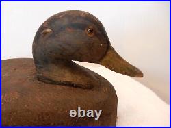 Vintage Antique Black Duck Wood Decoy Glass Eyes Very Handsome