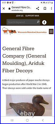 Vintage Ariduk General Fibre Co. Black Duck Decoy. NOS 1968