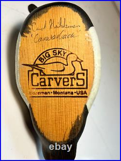 Vintage BIG SKY CARVERS Canvasback Wood Duck Decoy Signed by Carol Heibbinen