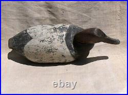 Vintage Canvasback Duck Decoy, semi-hollow, keel, low head, no eyes