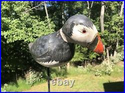 Vintage Carved Wood Atlantic Puffin Stick-Up Shorebird Duck Decoy Glass Eyes