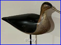 Vintage Carved Wood Curlew Shorebird Duck Decoy With Glass Eyes
