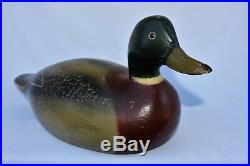 Vintage Carved Wood Mallard Duck Hunting Decoy Glass Eyes Illinois River Valley