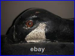 Vintage Carved Wood Sleeping Goose Drake Duck Decoy Glass Eyes Sam Soper Rare