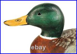 Vintage Detailed Carved Painted Wooden Mallard Drake Duck Bird Decoy Glass Eyes