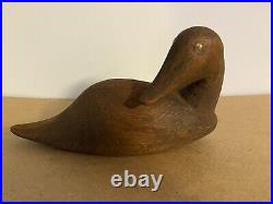 Vintage Folk Art Hand Carved Wood Bent Neck Duck Decoy signed John Violette