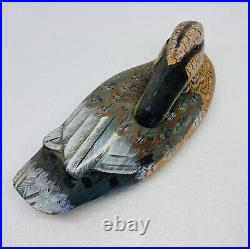 Vintage Hand Carved Painted Unknown Maker Preening Wood Duck Decoy Figurine 00