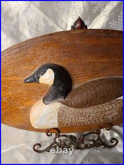 Vintage Hand Carved Painted Wood Goose Duck Decoy Sign on oak