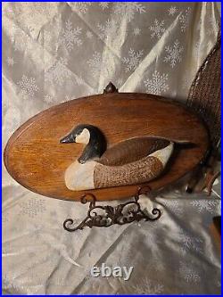 Vintage Hand Carved Painted Wood Goose Duck Decoy Sign on oak