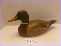 Vintage Hand Carved & Painted Wood Mallard Duck Decoy Signed Bob May 1985