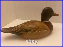 Vintage Hand Carved & Painted Wood Mallard Duck Decoy Signed Bob May 1985