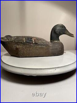 Vintage Hand Carved Wooden Duck Decoy Glass Eyes