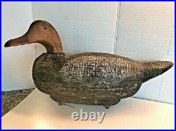 Vintage Hand Carved Wooden Duck Decoy Glass Eyes 17.5 X6X10 Antique Wood Duck