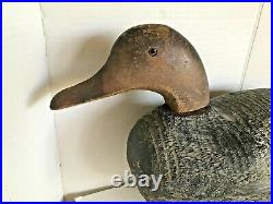 Vintage Hand Carved Wooden Duck Decoy Glass Eyes 17.5 X6X10 Antique Wood Duck