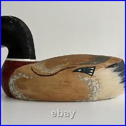 Vintage Hand Painted Wooden Duck Decoy Mallard Solid Body 14 Folk Art
