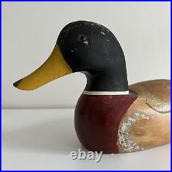 Vintage Hand Painted Wooden Duck Decoy Mallard Solid Body 14 Folk Art
