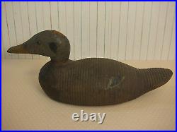 Vintage Handcarved & Painted Wooden Duck Decoy WithGlass Eyes, 16 L X 6 W X 7 H