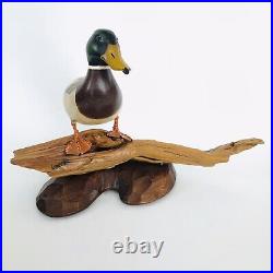 Vintage Mallard Drake Duck Decoy Hand Carved Painted Carving Standing Driftwood