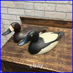 Vintage Pair of Evans Repainted Duck Decoys Hunting Blue Bills Bluebills