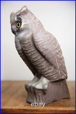Vintage Paper Mache Owl Decoy glass eyes for Hunting Halloween Decoration