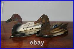 Vintage Primitive Pair Of Duck Decoys Double Sided