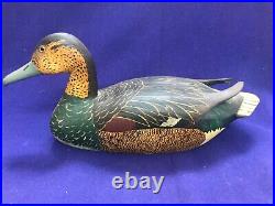 Vintage Signed Luther Shimp Folkart Carved Painted Wooden Duck Decoy Pompey Ny