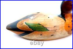 Vintage TOM TABER Duck Decoy Green Winged Teal carved wood 13.5 Long