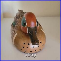 Vintage Tom Taber Signed Green Wing Teal Wood Duck Decoy 10.5 Greenwing