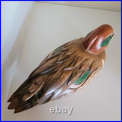 Vintage Tom Taber Signed Green Wing Teal Wood Duck Decoy 10.5 Greenwing