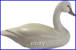 Vintage Wooden Swan Decoy Sculpture 16 Distressed Wood Glass Eyes