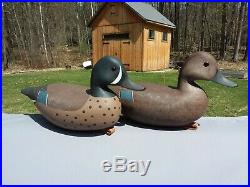 Vintage decoy pair George Strunk Blue Winged Teal Duck Decoys hand carved NJ