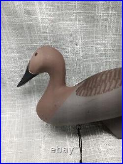Vtg 9.25 Charles Jobes Canvasback Drake Hen Carved Wooden Duck Decoy 1990