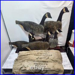 Vtg Johnsons Folding Goose Decoys Complete Set Of 8 Large 2 Bags and Stakes