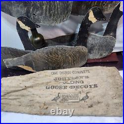 Vtg Johnsons Folding Goose Decoys Complete Set Of 8 Large 2 Bags and Stakes