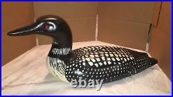 Wood Carved Common Loon Decoy Duck Red Glass Eyes 22 Long