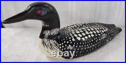 Wood Carved Common Loon Decoy Duck Red Glass Eyes 22 Long