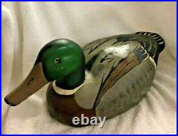 Wood Duck Decoy Hand Carved & Painted With Glass Eyes
